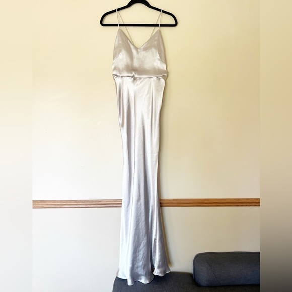 BHLDN exclusive Jenny Yoo Silver Satin Gown - Picture 14 of 15